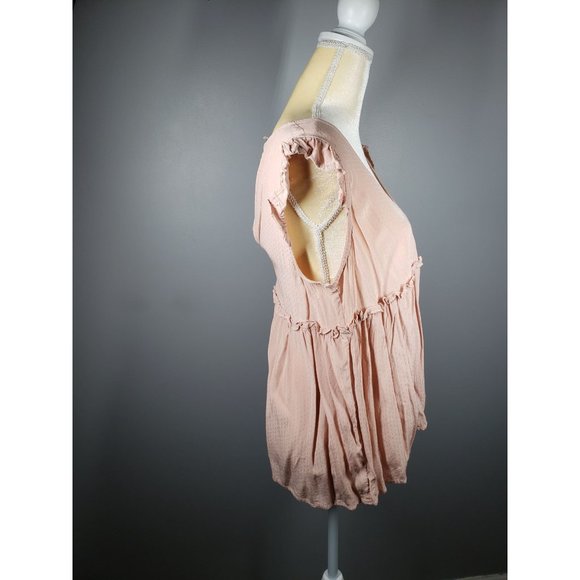 Miss Me Blush Pink Empire Waist Flutter Sleeve Top Women's Size L. - Picture 3 of 7